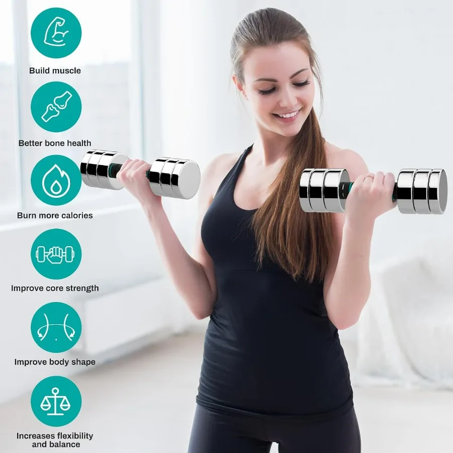 Steel Adjustable Dumbbell Set of 2, 5lb Free Weights Dumbbells Set, Non-Slip and Comfortable Foam Handle, Adjustable Dumbbells W