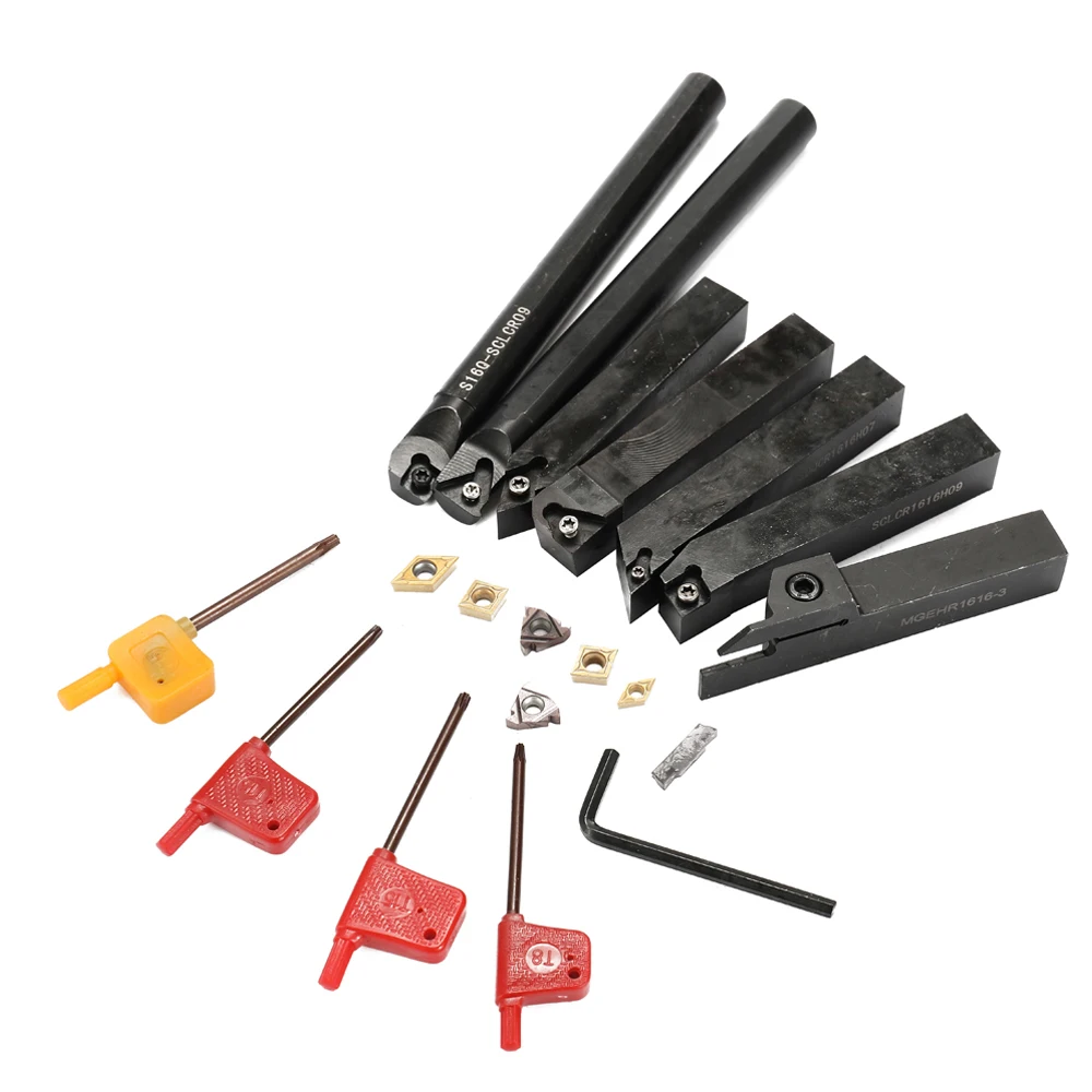 

16mm Shank 7PCS With Carbide Insert Wrench DIY Set Metal Steel Lathe Boring Bar Holder Turning Tool