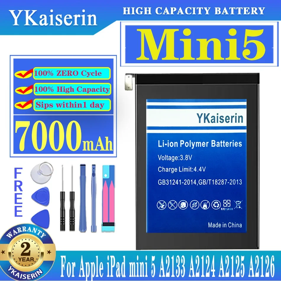 

Сменный аккумулятор ykaisсеребрин Mini5 7000 мАч для Apple IPad Mini 5 A2133 A2124 A2125 A2126, новый + трек-код