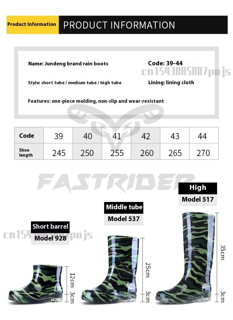 Black High Tube Rain Shoes Long Tube Rain Boots for Men Anti Slip Waterproof Fishing Shoes Outdoor Work