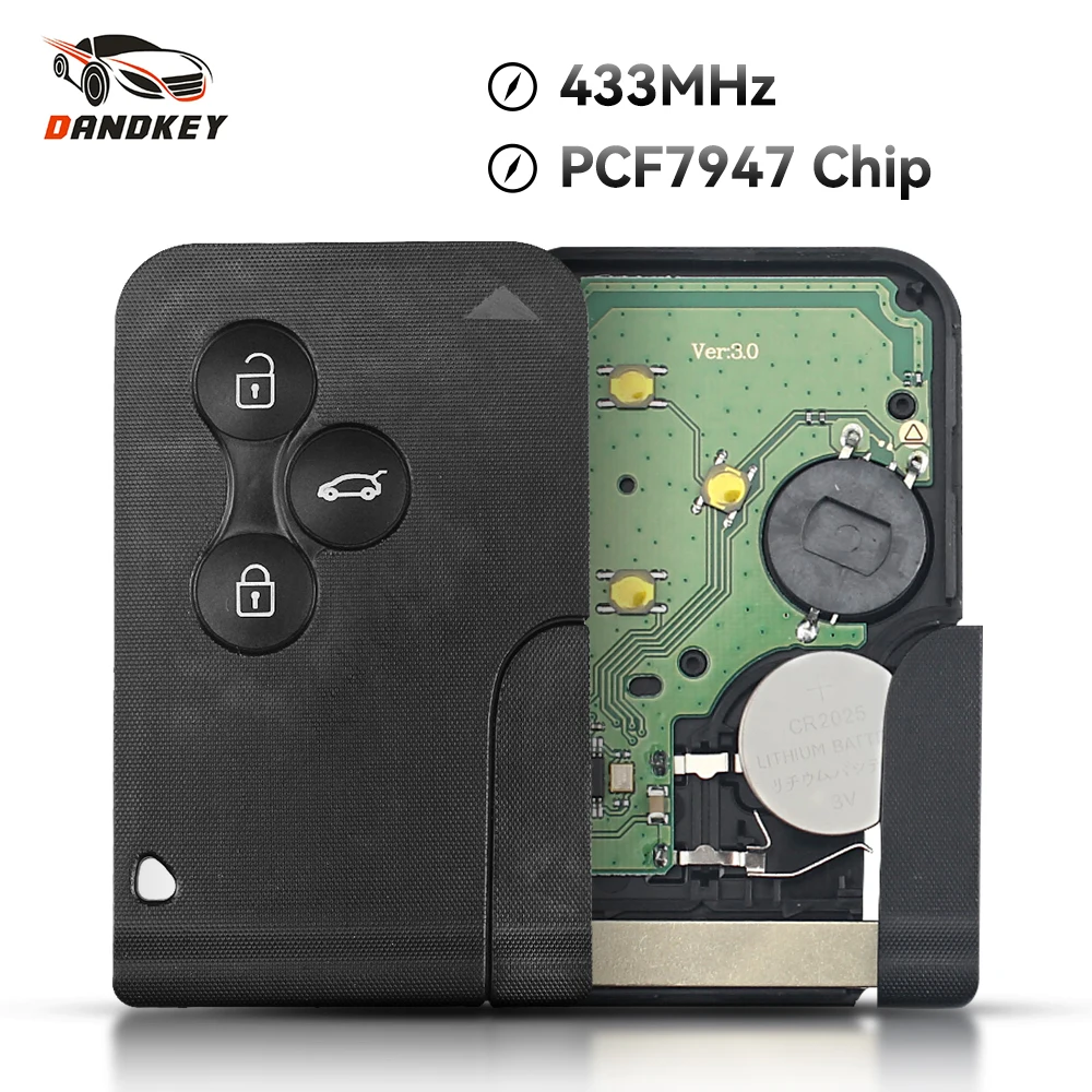 Smart Remote Key Card for Renault Clio Logan Megane 2 3 Scenic 2003-2008 433Mhz ID46 PCF7947 Chip