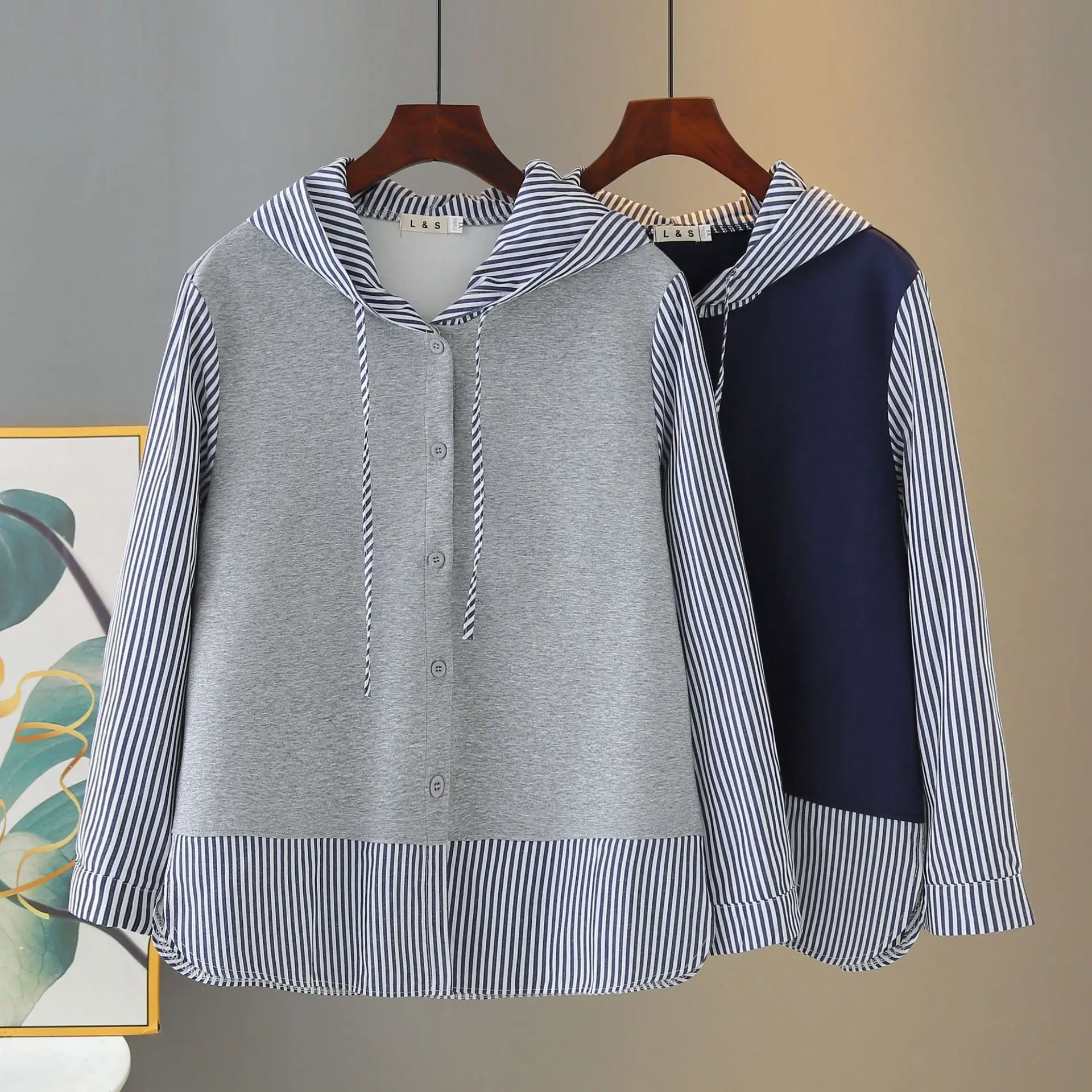 XXXXL Fashion Plus Size Women's Blouses New Autumn Casual Striped Hooded Shirt Stylish Top 2541