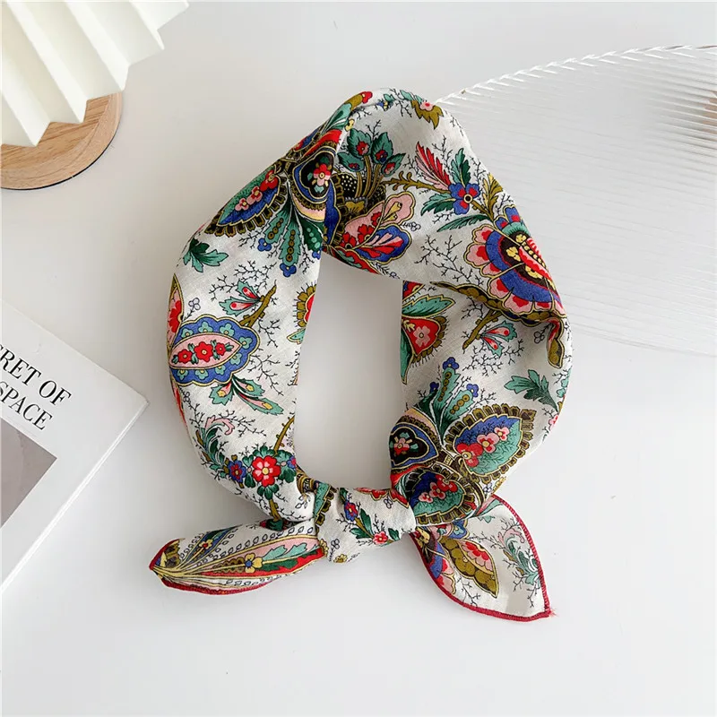Approx 55cm Cotton Linen Square Scarf Neckerchief Spring Autumn Scarves Neck Scarf Turban Bandanas Headband Decoration for Women 5