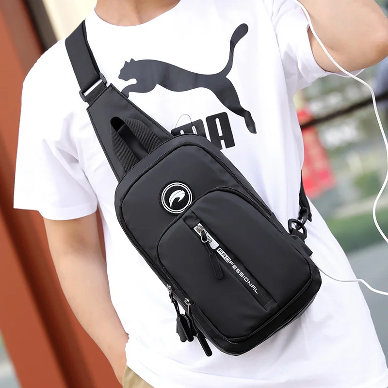 

Men Nylon Sling Rucksack Backpack with USB Charging Port Trends Casual Military Male Messenger Bag Knapsack Daypack Chest Bags