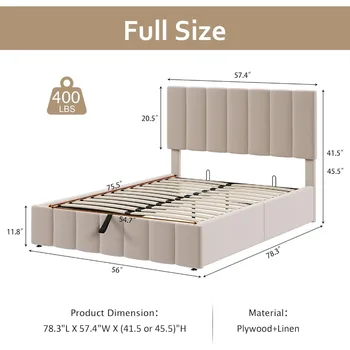 Merax Upholstered Platform Bed with Hydraulic Storage System, Wooden Slat Support and Under Bed Storage, Space-Saving Design, No 2