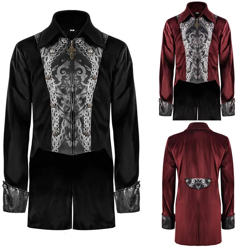 

New Halloween Tuxedo Medieval Retro Mid-Length Punk Men's Coat