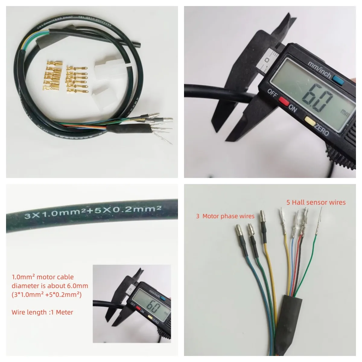 전기 자전거 250W 350Wwheel 모터 와이어 전기 스쿠터 모터 라인 500W 허브 모터 케이블, 총알 커넥터 포함
