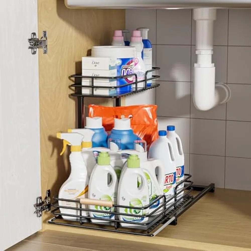 Dropship 2 Tier Under Sink And Bathroom Organizer , Pull Out Cabinet  Organizer For Kitchen Sink Storage, Black to Sell Online at a Lower Price