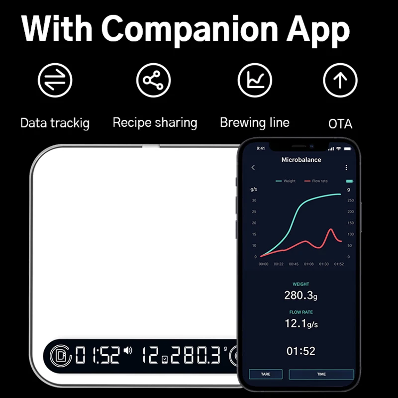 DiFluid Digital Coffee Kitchen Scale High Precision Electronic Scale Auto  Timer 0.1g / 2kg Espresso Coffee Beans Weighing Timing