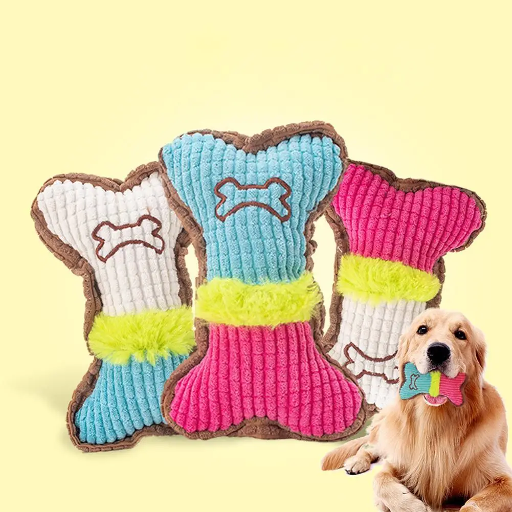 

NEW Pet Dog Bone Shape Plush Toy Bite-resistant Stuffed Squeaking Toys Pet Accessories For Boredom Relieve