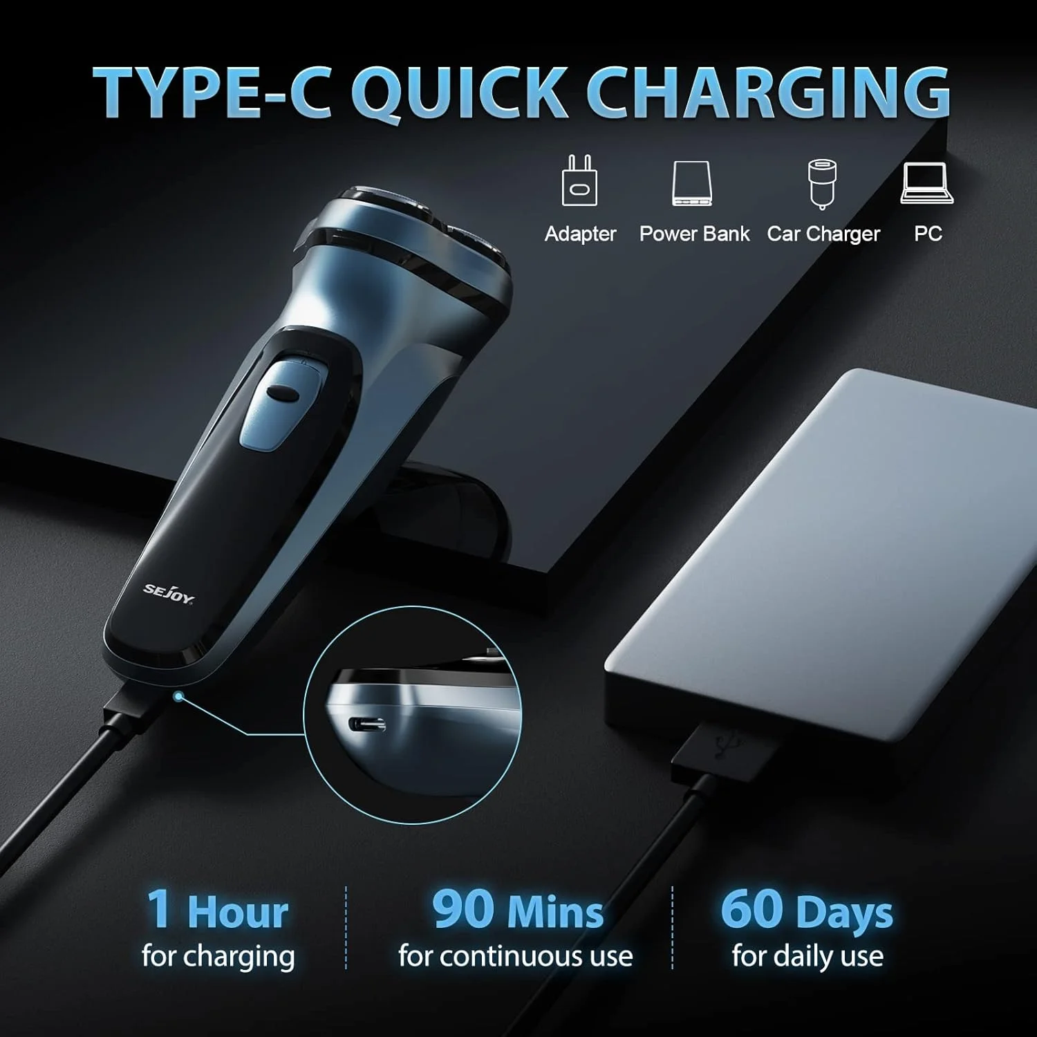 Sejoy Electric Razor for Men Rechargeable Electric Razor Shaving Machines  Mens Electric Shavers, 6