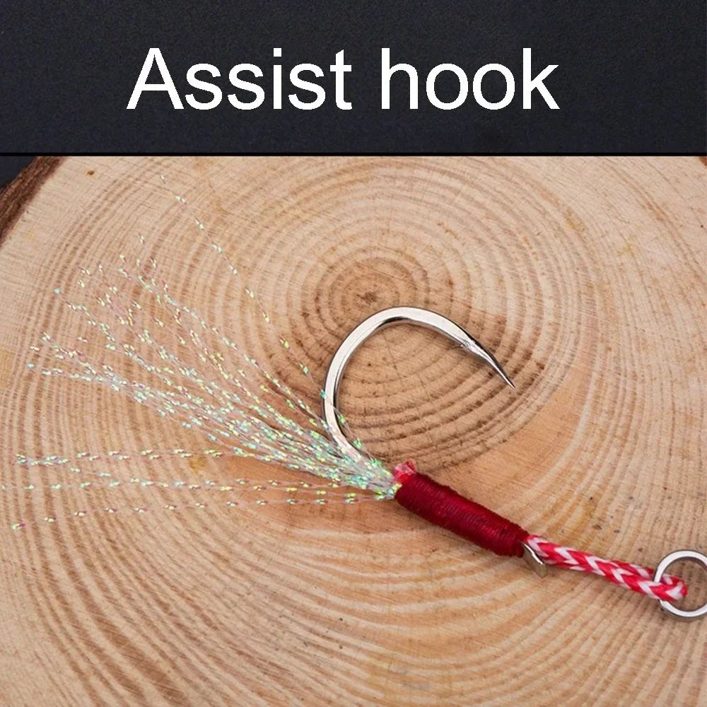 20/100 Stück Slow Jigging Angelhaken, Assist-Haken mit Widerhaken, Einzelhaken mit Feder, Pesca Hochkarbon-Stahl Angelköder – Detail 4