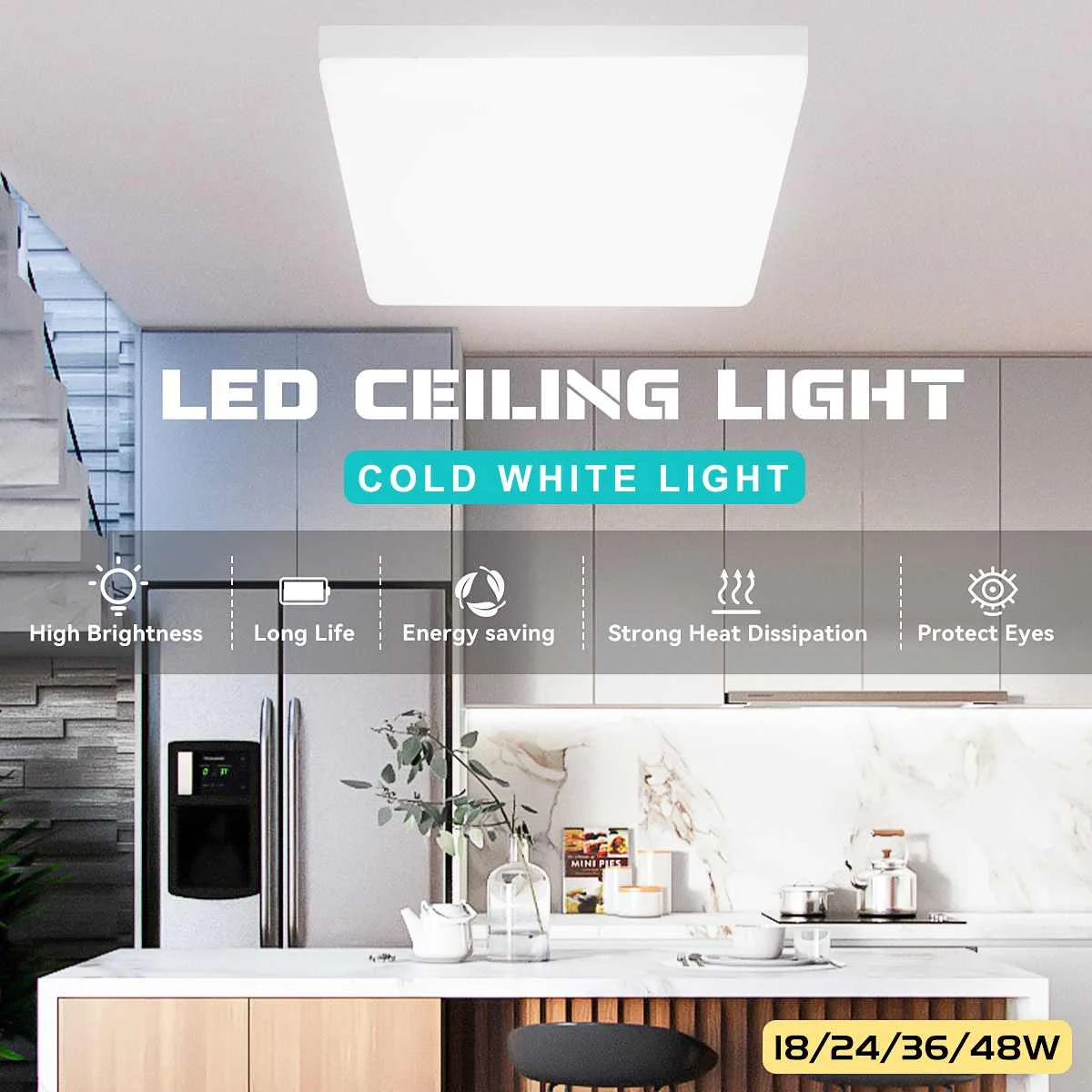 

Square Led Ceiling Lamp For Bedroom Lighting Cold White 48W 36W 24W Lighting Fixture LED Ceiling Light For Living Room