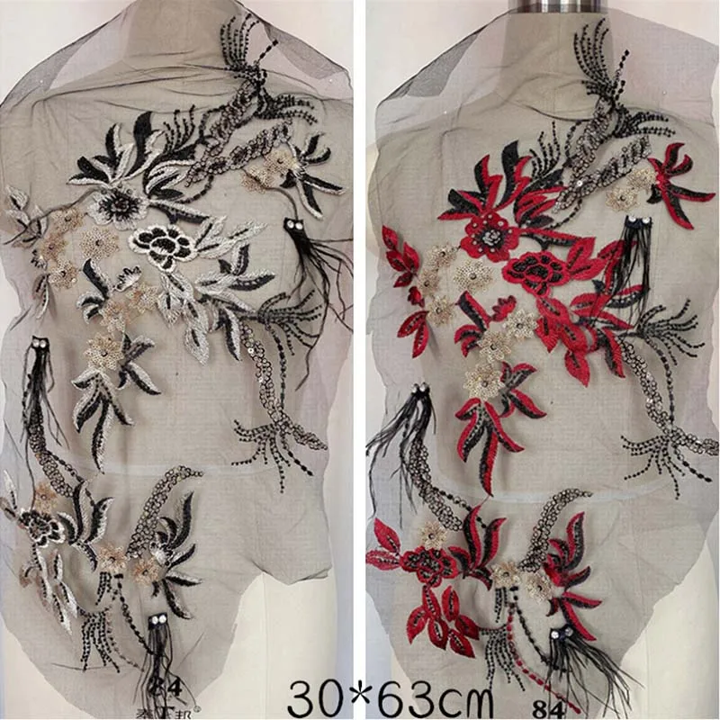 

4Pieces Exquisite Wedding Embroidery Flowers Lace Applique Patch Sequins Bridal Wedding Dress DIY Accessories New