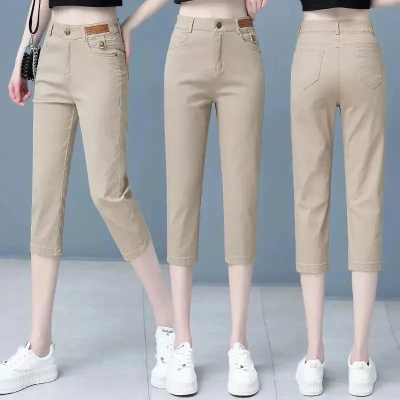 

Retro Seven-Point Harlan Jeans Women's 2024 Summer New All-Match Casual Elastic High Waist Thin Loose khaki ladies Cowboy Pants