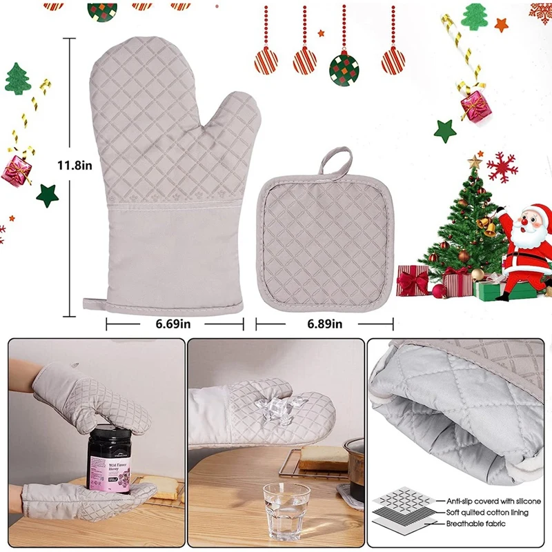 Pot Holders And Oven Mitts Heat Resistant 4 Piecethick Cotton Anti-Slip Oven Mitts Kitchen Hot Pads For The