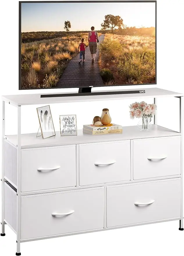 

Dresser TV stand, entertainment center with fabric drawer, media control table with open shelf with 45-inch TV