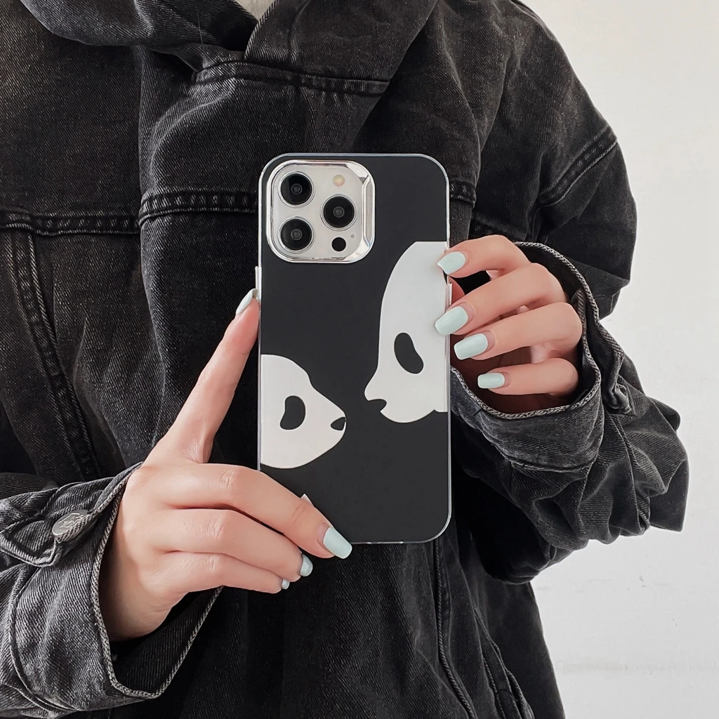 Cartoon Cute Black White Panda Pattern Printing Placca Per Iphone 15 14 13 12 11 Pro Max Custodia Protettiva Antiurto Per Telefono