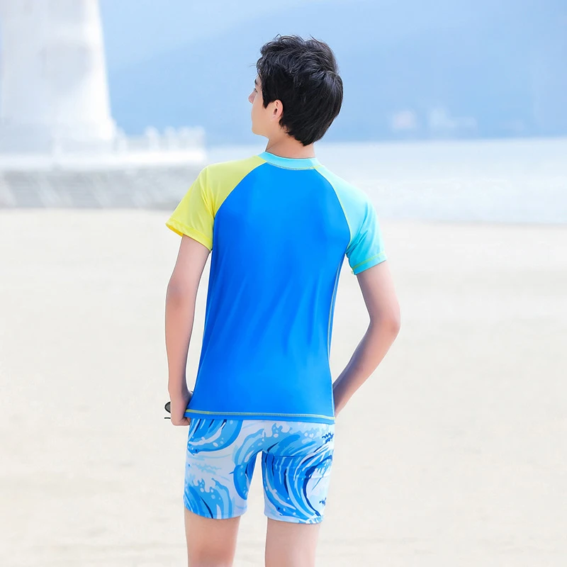 Kids Swimwear For Boys Children's Swimsuit Two Piece Set Beach Wear Teen Swimming Shorts Short Sleeve Swim Top Bathing Suit
