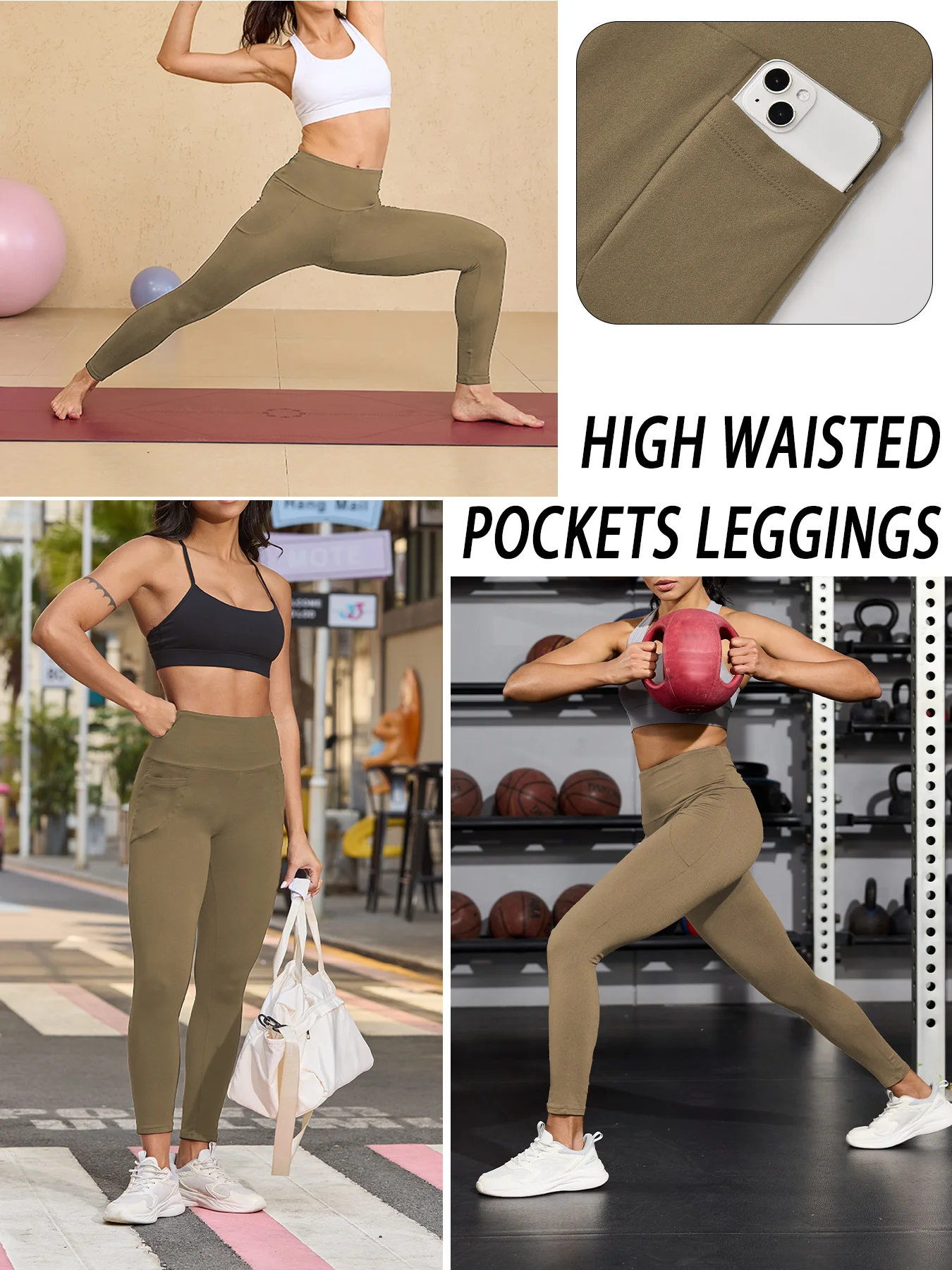 Damen Thermo-Fleece-Gefütterte Hochgeschnittene Leggings mit Taschen, Workout Winter Warme Dicke Strumpfhosen Weiche Yoga-Laufhose – Detail 5
