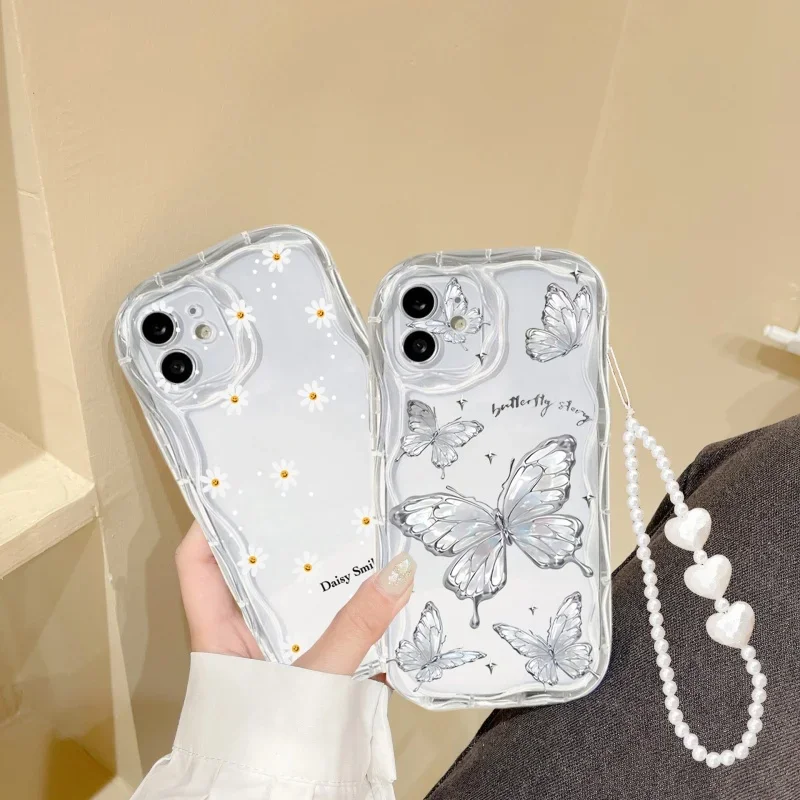 Butterfly Love Heart Pearl Chain Wavy Phone Case Cover