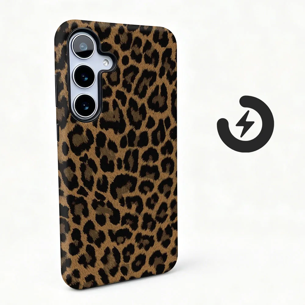 Leopard Print Magnetic Phone Case with 2-in-1 Film Cover