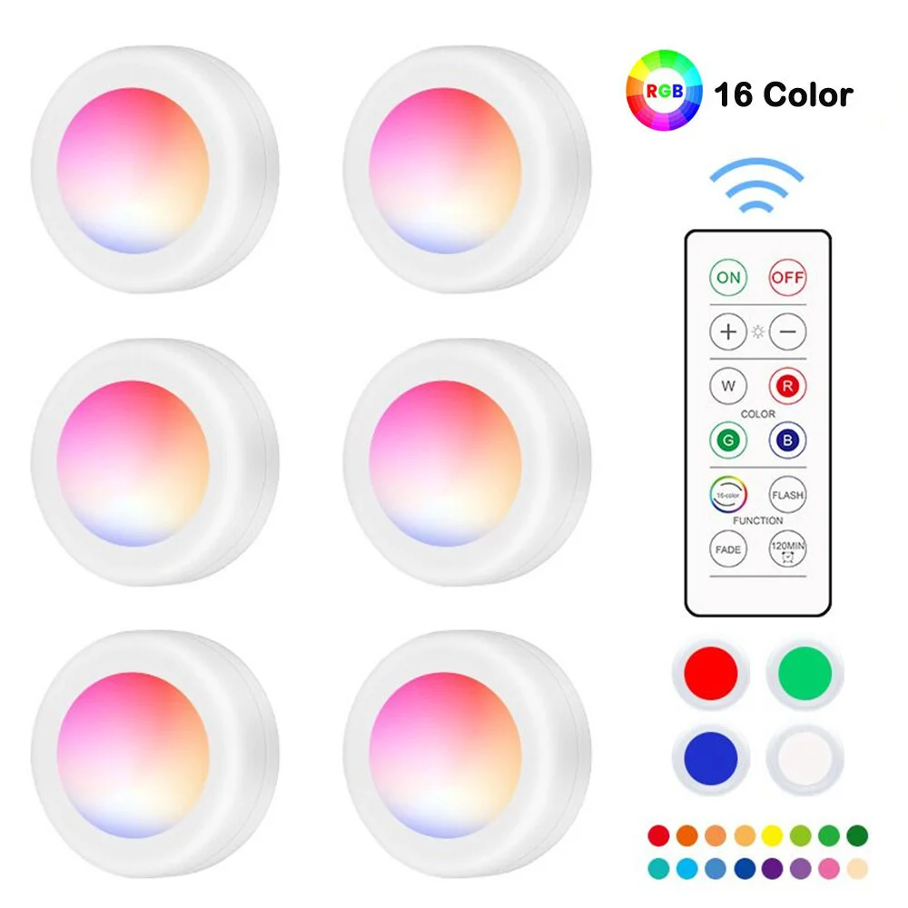 

RGBW 16Colors LED Closet Light Wireless Dimmable Touch Sensor Under Cabinet Light LED Puck Lights Kitchen Wardrobe Night Lights