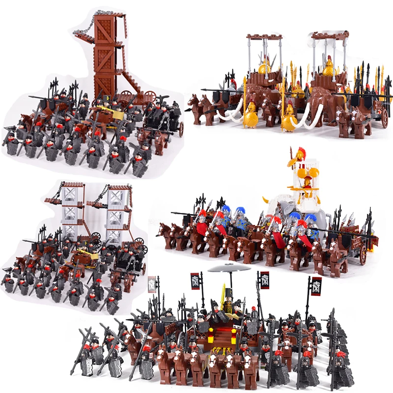 Medieval Age Castle Royal King's Knight Rome Spartacus Chariot Siege Engine Model Building Blocks Bricks Toys for kids Gift