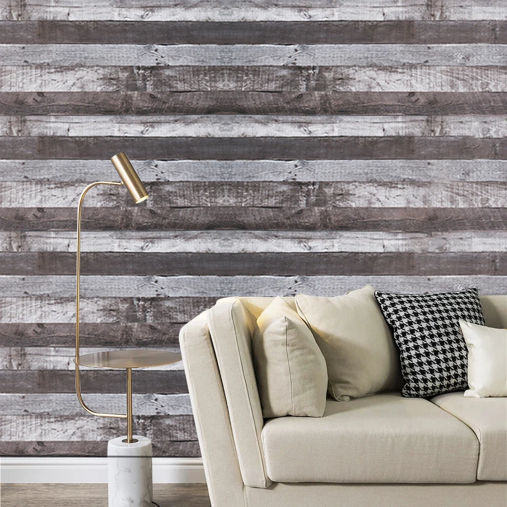 3D industrial style wood board wallpaper, thickened PVC self-adhesive simulation old wallpaper Home Decorative