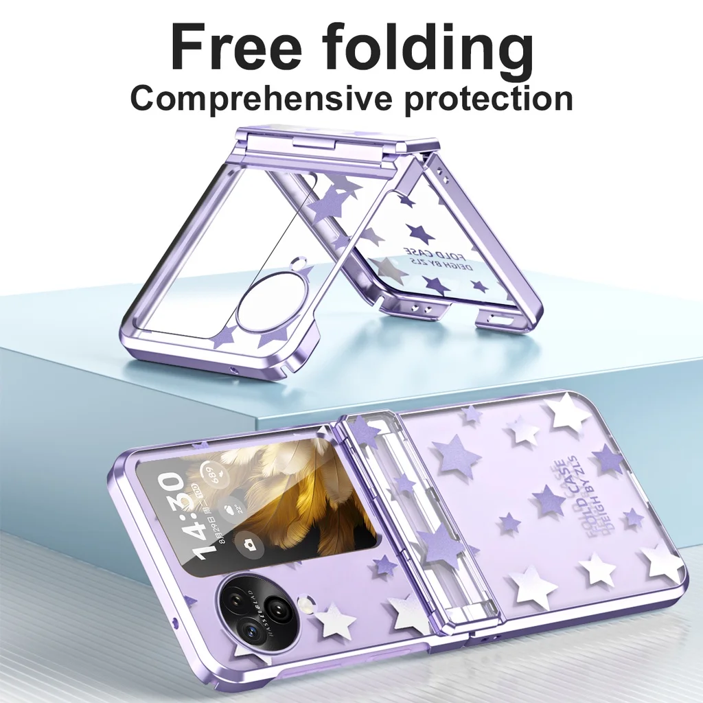 For OPPO Find N3 N2 Flip Case Hinge Star Fashion Plating Clear Shockproof Protection Cover Find N3 Find N2 Flip Phone Cases