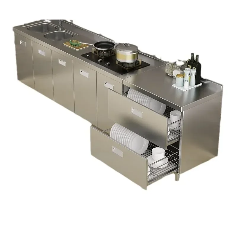 304 Stainless Steel Sideboard Kitchen Multi-door Cabinet Cupboard Dining Room Locke Kitchen Storage Adjustable Shelf Cabinet