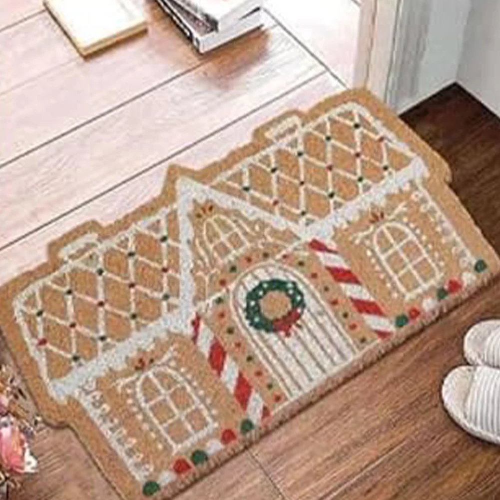 Christmas Door Mat Decor Outdoor Cashmere Carpet 40x60cm Gingerbread House Doormat For Home