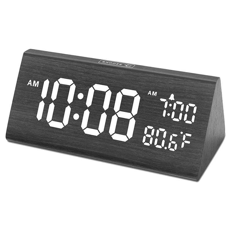 

Wooden Digital Alarm Clock, Temperature, 0-100% Brightness Dimmer,Adjustable Alarm Volume