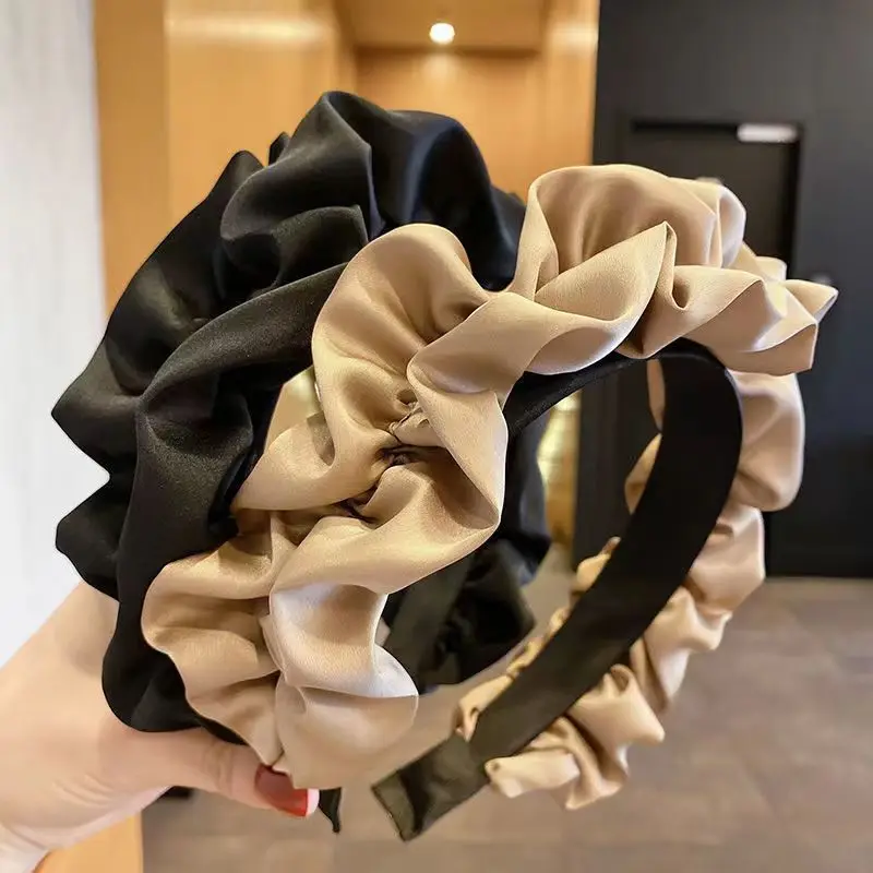 Hair Accessories Hair Headband Korean Solid Color Crumpled Wide Hairband Fashion Women's Head Hoop Wide Bezel Makeup Headwear Y2K Cute Girls Hair Loop Gift