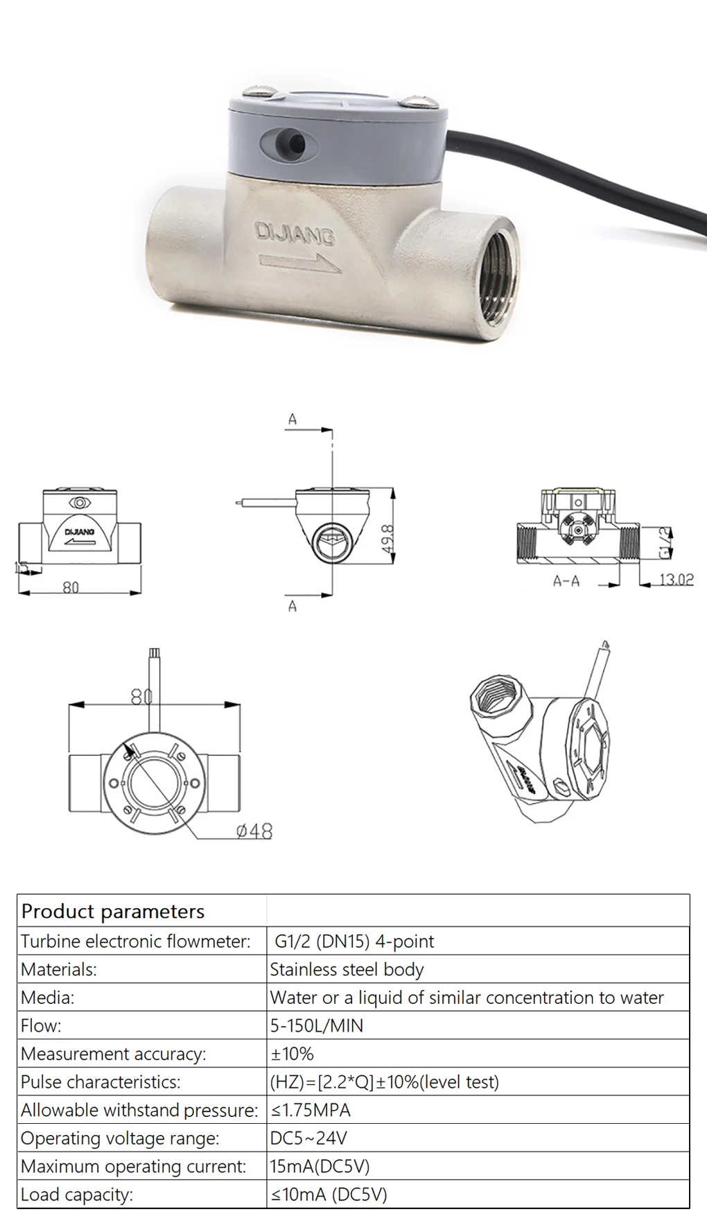 Stainless Steel Flow Sensor High Precision Water Flow Meter Liquid Flow Rate Swi
