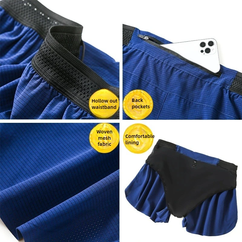Men Double Deck Training Short Pant 2 in 1 Loose Fitness Gym Sports Shorts Beach Clothing Jogging Marathon Racing Running Shorts running shorts