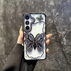Luminous Diamond Butterfly Clear Phone Case Cover - Galaxy A07 (Black)