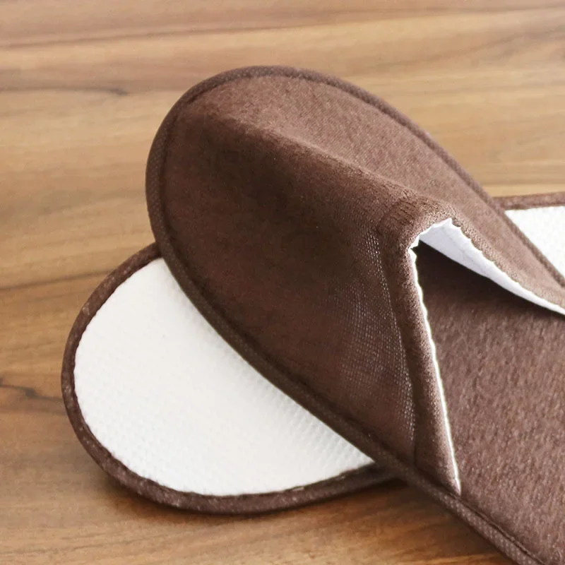 10 Pairs Disposable Slipper Non-Slip Closed Toe House Slippers Unisex Brushed Plush Slides for Hotel Travel Households Shoes 3