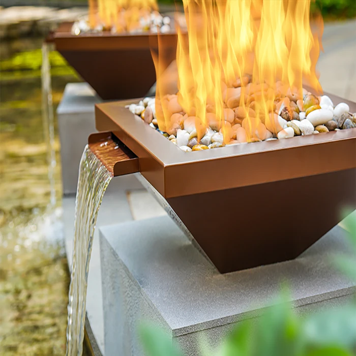 Corten Steel Gas Fire Pit กลางแจ้งโพรเพนเตาผิงเครื่องทําความร้อนน้ําพุแก๊สธรรมชาติสระว่ายน้ํา Fire Bowl 1