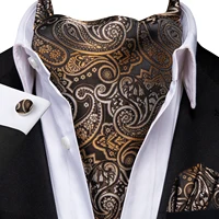 3pcs Mens Yellow Gold Floral Stripes Cravat Ascot Pocket Square Cufflinks  Set Wedding Formal Casual Office 4