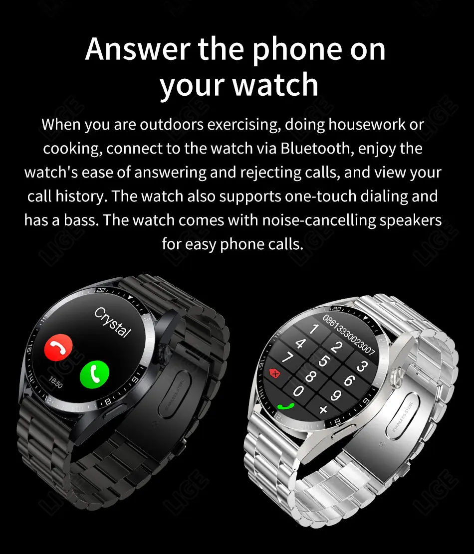 LIGE Bluetooth Calls Smart Watch Men Dialing Receive Phone Calls Sports Pedometer Calorie Consumption Smartwatch Man Bracelet