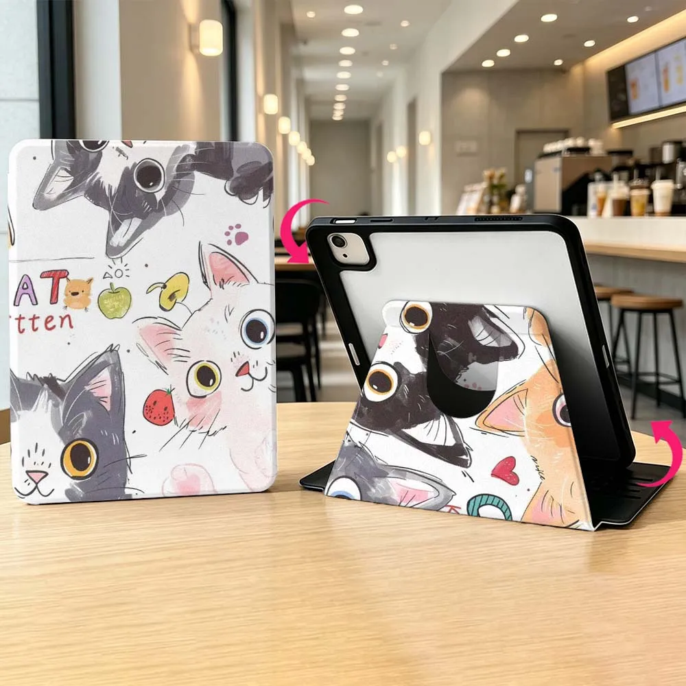Cartoon Cat Cute 360° Rotation Tablet Case with Pen Slot
