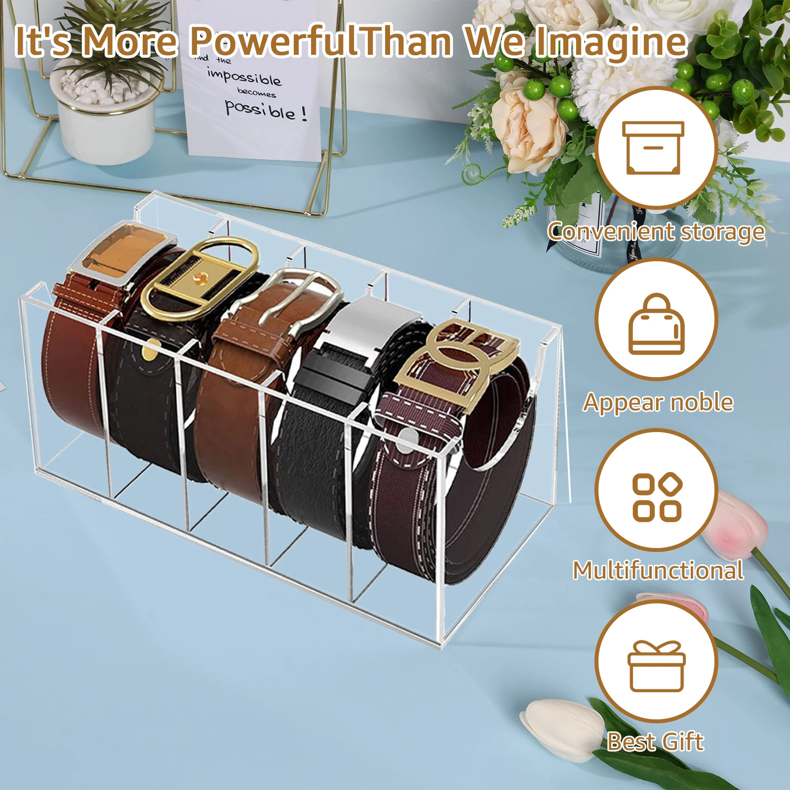 5 Grid Belt Organizer Box Transparent Acrylic Belt Display Case for Tie Bow Tie Women Men Belt Holder 2