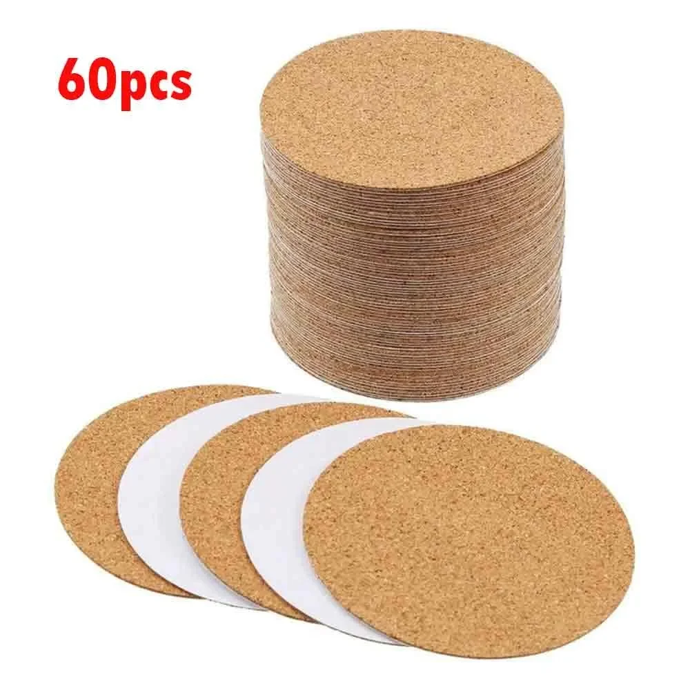 

60pcs 100mm Self-Adhesive Cork Coasters Round Square Mats Heat DIY Table Pad For Tea Coffee Mug Drinks Holder Tableware