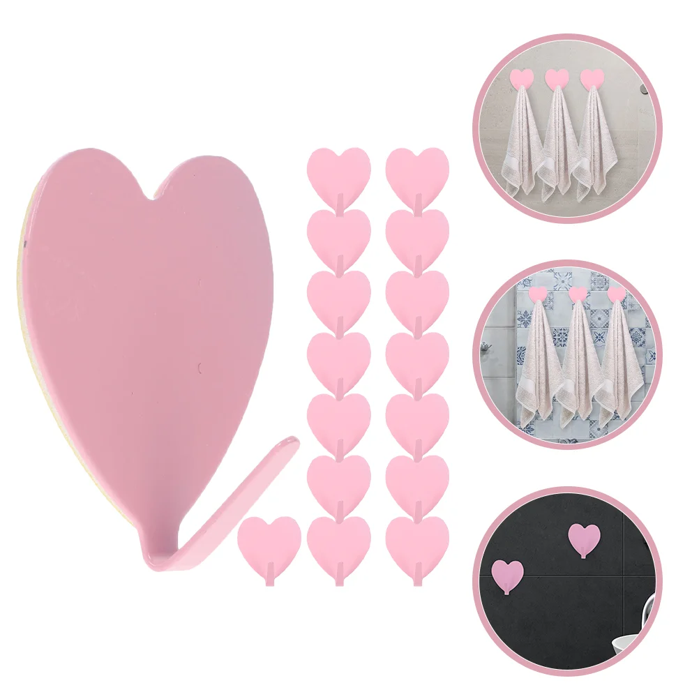 

16pcs Heart-shaped Hooks Wall Iron Hooks Adhesive Hooks Multi-functional Hooks