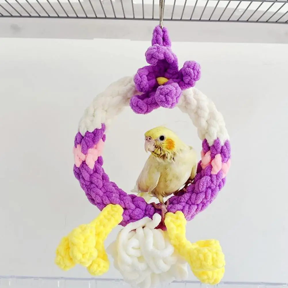 

Pet Bird Toy No Shedding Bite Resistant Relieve Boredom Plush Parrot Swing Ring Cage Small Pet Supplies For Cockatiels Parakeets