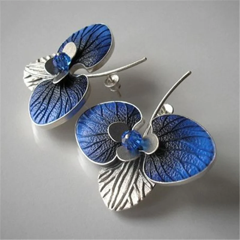 

2022 New Design Elegant Blue Flower Stud Earrings For Women Fashion Jewelry Wedding Bride Statement Earring Vintage Accessories