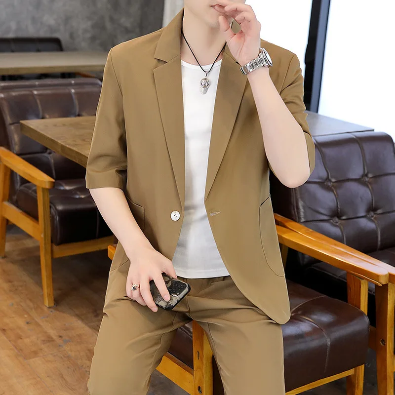 

5141-R-short-sleeved men's Customized suit summer loose five-point tailor-made Customized suit