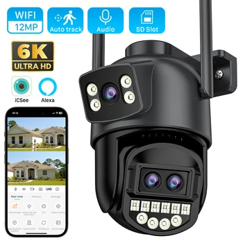 12MP 6K HD WiFi IP Camera Outdoor 8X Zoom Three Lens Dual Screen PTZ Camera Auto Tracking 6MP Security CCTV Surveillance Camera 1