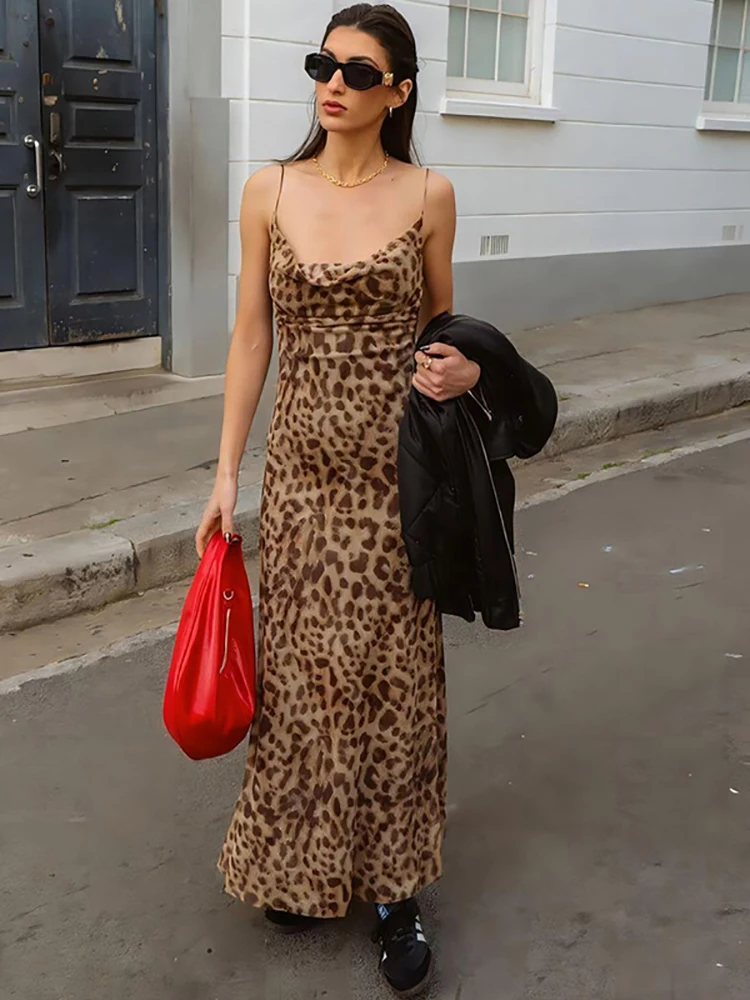 

JULISSA MO Sexy Backless Print Leopard Women Maxi Dress Spaghrtti Strap High Waist Dresses Summer Skinny Elegant Party Clubwear